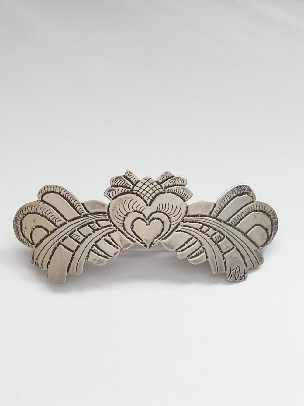 Vintage Southwestern Sterling Silver Heart Motif Barrette